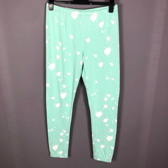Wildfox Womens Paint Splatter Knox Pants Cotton Terry Aqua Diver Size La… - Picture 2 of 8